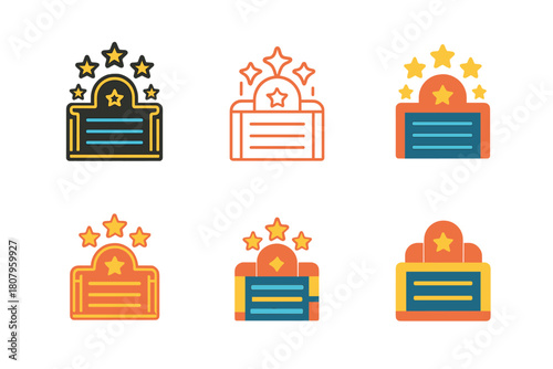 Hollywood Logo Variations. Hollywood Boulevard. Icon set. Set Logo of Hollywood Boulevard: star-studded spotlight sweeping across pavement. harmonious logo