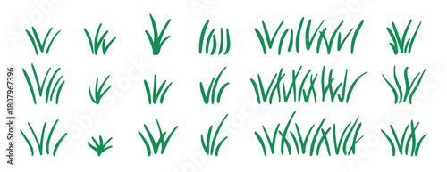 Doodle bunch of grass. Hand drawn lawn bush of grass icon hand drawn set. Outline grass line drawing clipart symbol collection