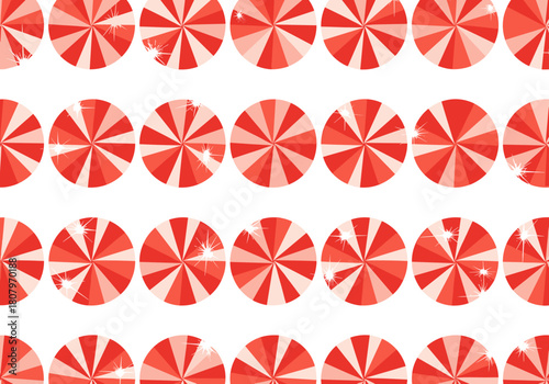 Red peppermint candy pattern on white background for Christmas and New Year  
