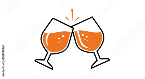 Two glasses clinking with orange beverage in festive celebration  
