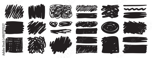doodle sketch pen and scrible set isolated on white background. Hand drawn brush shapes freehand collection