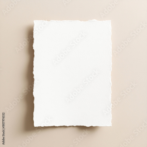 Handmade deckle edge paper on neutral background