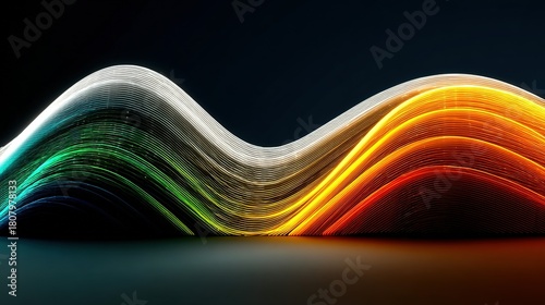 Abstract wavy colorful layers against a dark background.