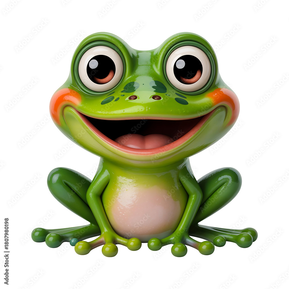 Naklejka premium Cute green-eyed cartoon tree frog on a white background