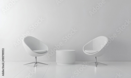white blank exhibition kiosk or stand booth corporate commercial, or a realistic set of trade show chairs and tables. 3D Render,

