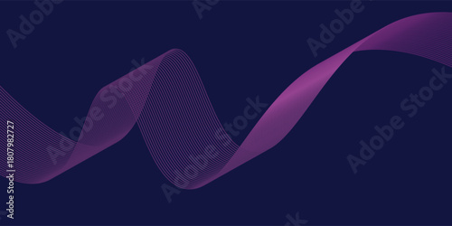 Abstract glowing wave lines on dark blue background. Dynamic wave pattern. Modern flowing wavy lines. Futuristic technology concept. Suit for banner, poster, cover, brochure,modern.
