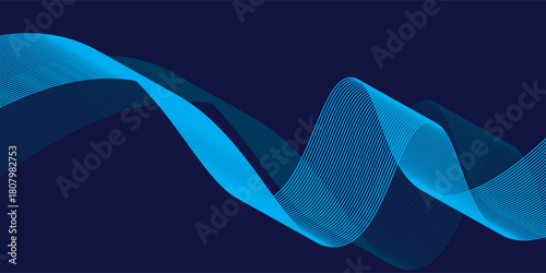 Abstract glowing wave lines on dark blue background. Dynamic wave pattern. Modern flowing wavy lines. Futuristic technology concept. Suit for banner, poster, cover, brochure,modern.