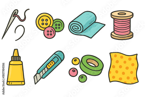 Sewing and crafting icon set. Flat style for diy projects and craft enthusiasts