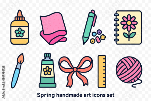 Art and craft flat icon set. Handmade, creative tools icons flat collection