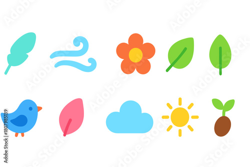 Eco and nature glowing icon set. Environment, sustainability, ecology icons flat collection