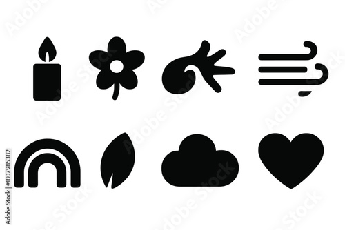 Nature and weather silhouette icon set. Elements of nature style collection