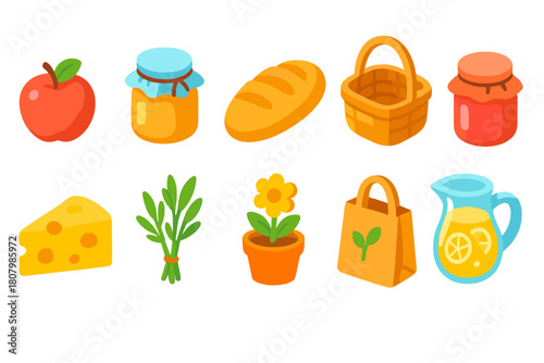 Food and drink 3d icon set. Grocery, culinary, beverage icons in vivid 3d style