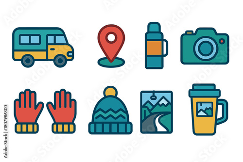 Travel and tourism line icon set. Vacation, adventure, and trip icons collection