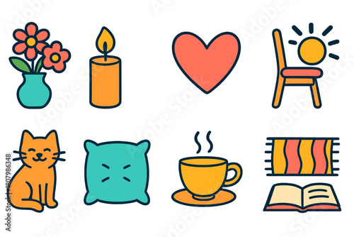 Home and wellness outline icon set. Comfort and relaxation line icons for everyday use