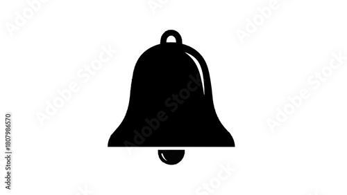 Vector illustration of black silhouette of a classic bell with a clapper, often used for notifications, isolated on white on transparent background