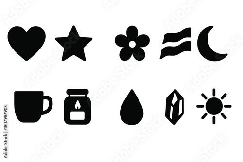 Nature, wellness solid icon set. Eco-friendly symbols and wellness elements