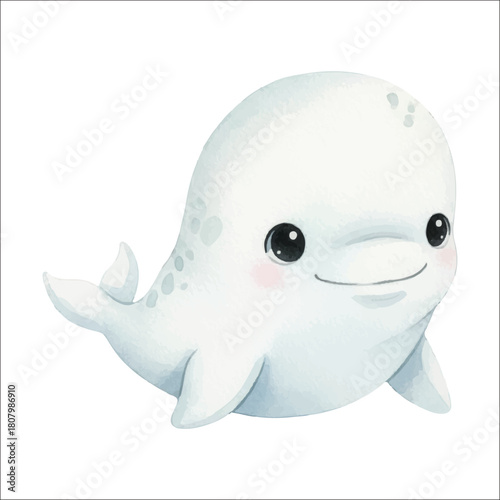 Beluga Whale Watercolor Vector Isolated on White Background
