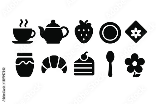 Breakfast and dessert silhouette icon set for food and beverage projects
