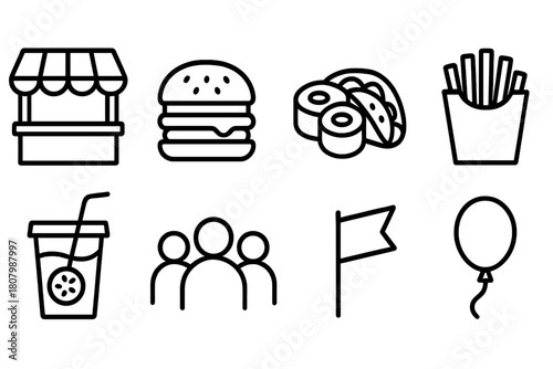 Food and beverage solid icon set. Dining, cuisine, beverage, fast food icons collection