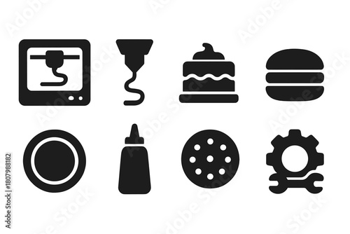 Food and cooking tools solid icon set. Kitchen, culinary, cooking, baking icons collection