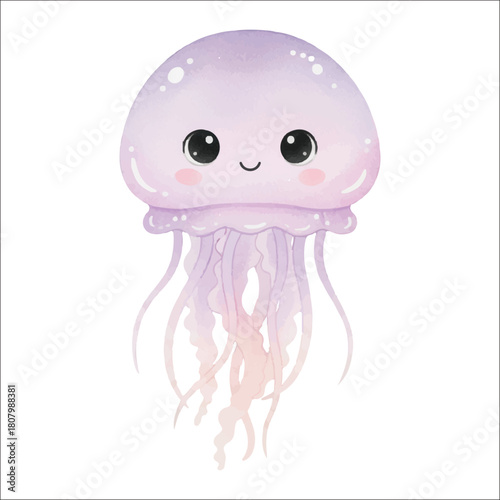 Jellyfish Watercolor Vector Isolated on White Background
