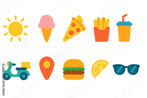 Neon food and drink icon set. Glowing food, beverage, snacks icons neon collection