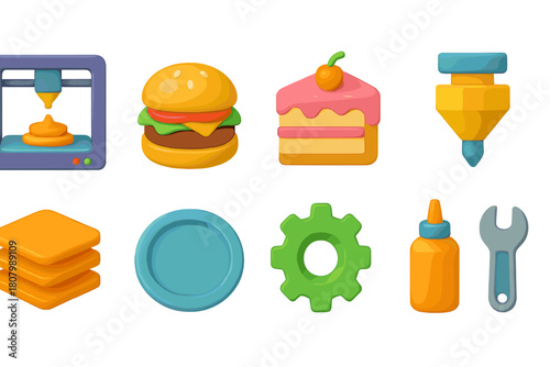 3D icon set for culinary and construction tools. Colorful, playful 3d icon pack.