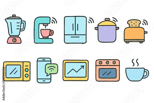 Kitchen appliances flat icon set. Essential cooking tools for modern kitchens