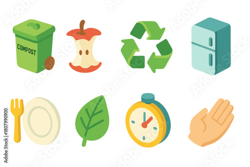 Eco-friendly 3d icon set. Compost, recycling, sustainability icons 3d collection