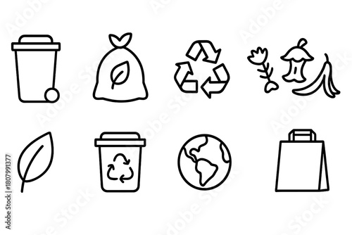 Eco-friendly recycling flat icon set. Waste management and sustainability icons