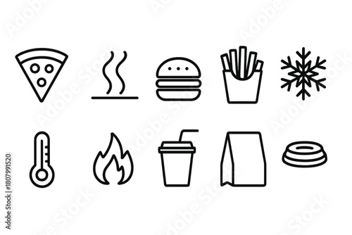 Food and kitchen line icon set. Culinary, cooking essentials, minimal kitchenware symbols