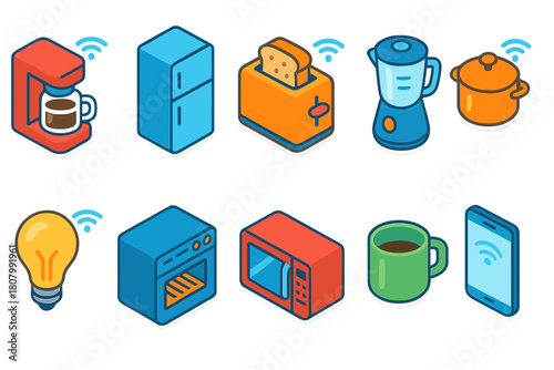 Smart home appliances icon set. 3D kitchen, technology, home devices collection