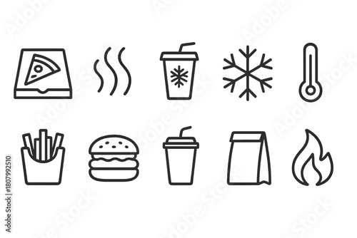 Food and drink outline icon set. Fast food, temperature, snack icons collection.