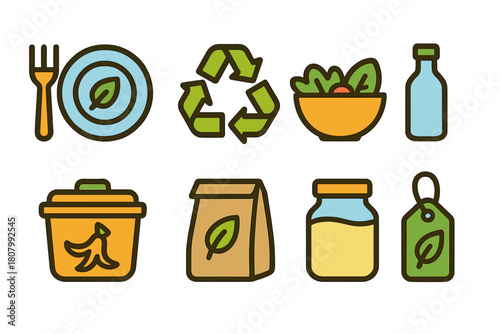 Eco-friendly flat icon set. Sustainable living, green lifestyle icons flat collection