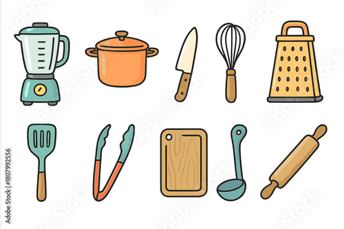 Kitchen flat icon set. Cooking, cuisine tools icons flat collection