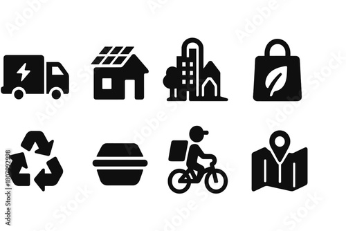Sustainability, eco solid icon set. Recycling, green energy icons solid collection