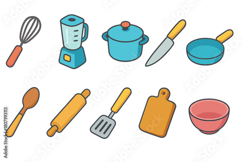 Cooking and kitchen outline icon set: essentials for culinary design projects
