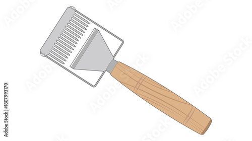 Vector illustration of a beekeeper's uncapping fork, isolated on white background. Ideal for beekeeping and honey extraction visuals.