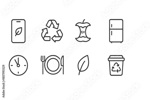 Eco-friendly, recycling outline icon set. Sustainable, green symbols collection