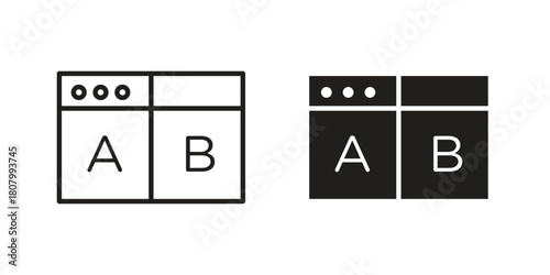 A B test icon with thin line and flat web symbol on white background