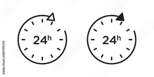 24 Hrs icon with thin line and flat web symbol on white background
