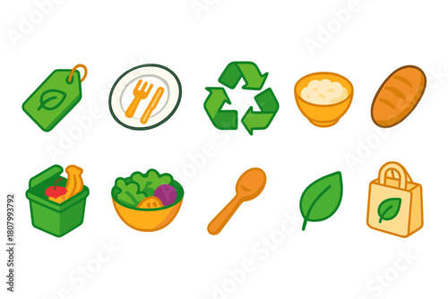Eco-friendly linear icon set: sustainability, recycling, and organic icons