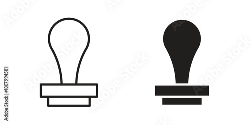 Approval stamp icon with thin line and flat web symbol on white background