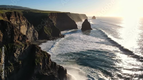 Coastal Cliffs Portugal Algarve Coastline, Ocean Waves, Scenic Landscape