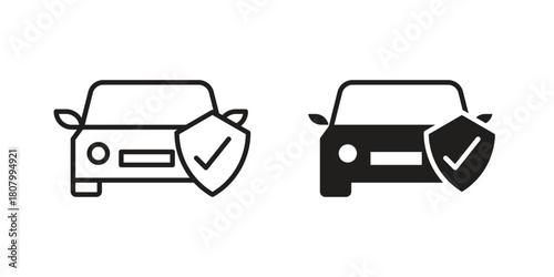 Auto insurance icon with thin line and flat web symbol on white background