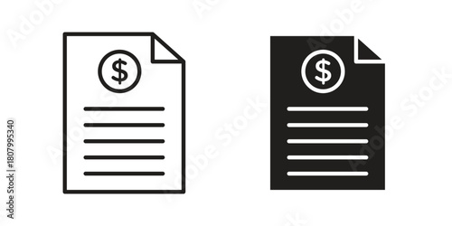 Bank statement icon with thin line and flat web symbol on white background
