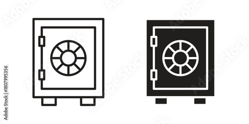 Bank vault icon with thin line and flat web symbol on white background
