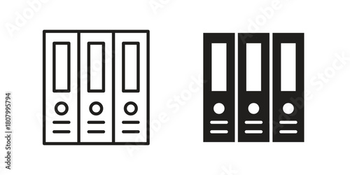 Binder icon with thin line and flat web symbol on white background