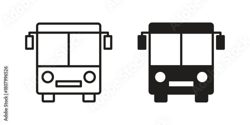 Bus icon with thin line and flat web symbol on white background
