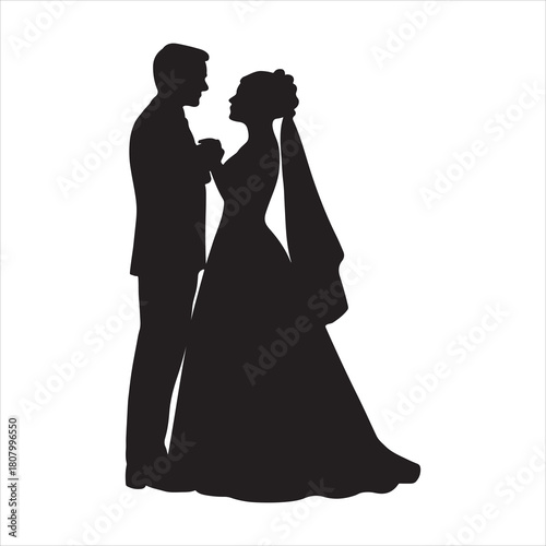 Elegant Wedding Silhouette of a Bride and Groom in Loving Embrace Celebrating Eternal Love and Commitment